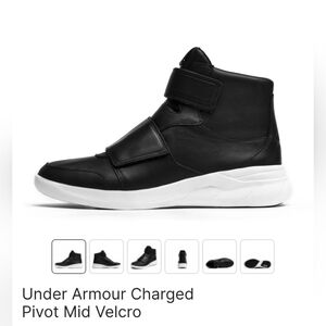 Under Armour Charged Pivot Mid Velcro B&W Leather Feel Basketball Shoe 10.5